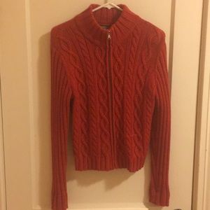 Cozy orange cable zip sweater